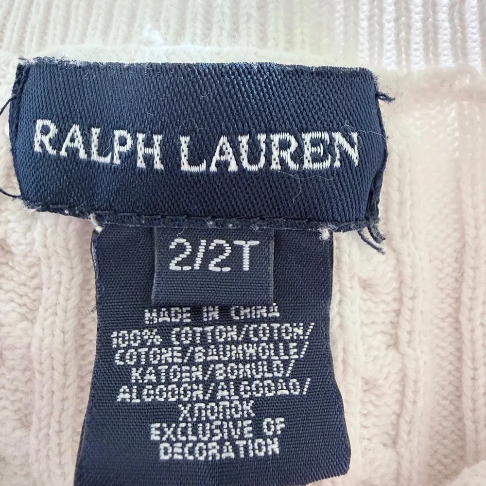 Ralph Lauren Cream Cable-Knit Button Cardigan with Pink Pony